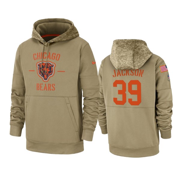 Men's Chicago Bears #39 Eddie Jackson Tan 2019 NFL Salute to Service Sideline Therma Pullover Hoodie